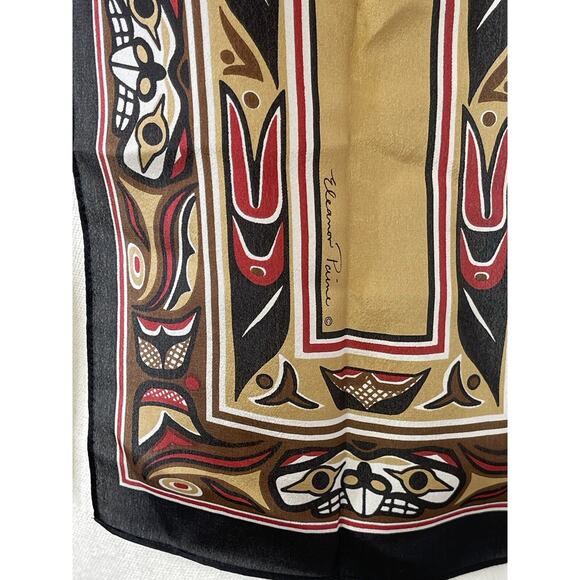 Elaine Paine Silk Scarf Skemo Canada Tan Red Totem Pole Native 8.5x48" Vintage - Picture 4 of 8